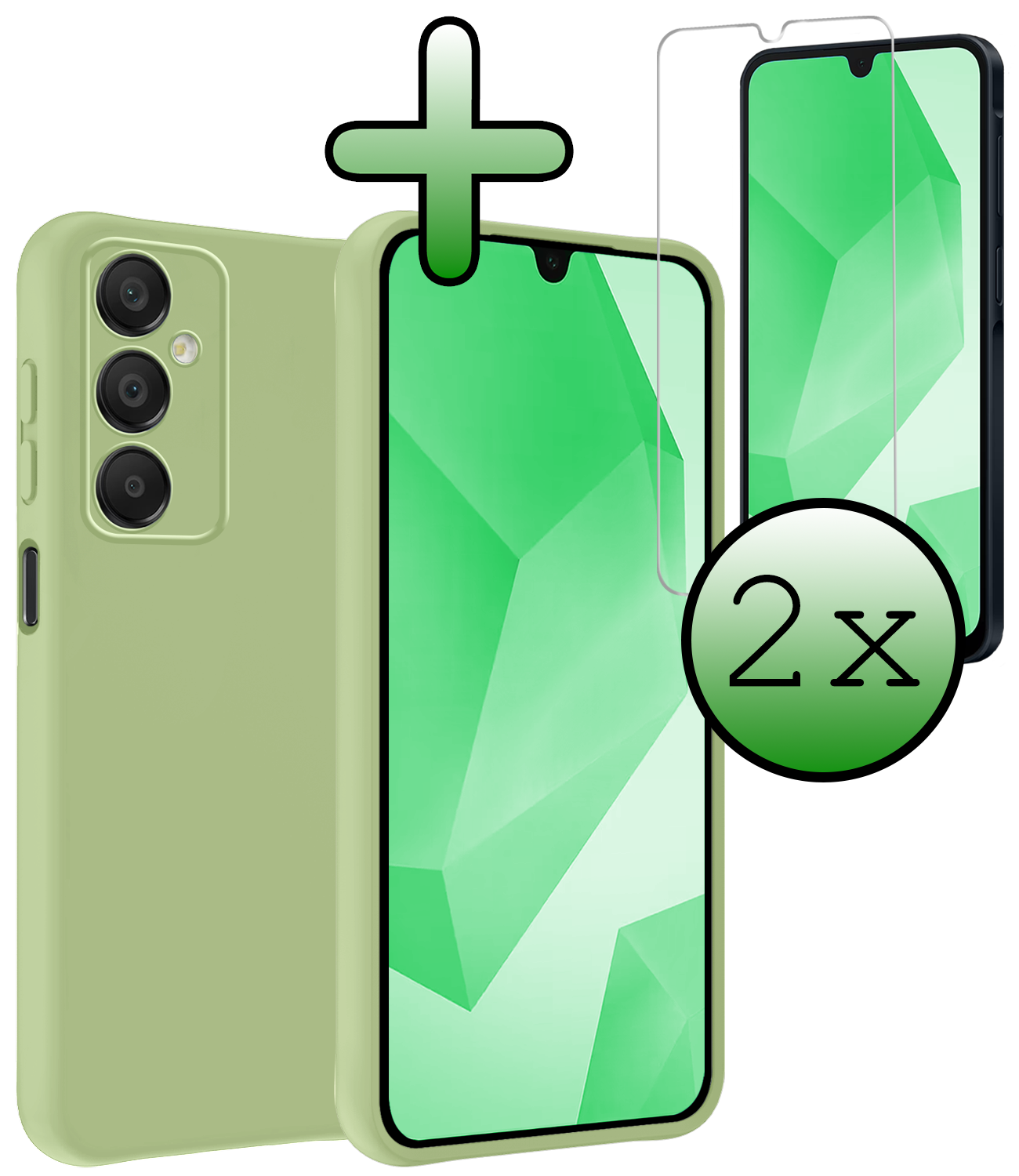 BASEY. Hoes Geschikt voor Samsung A16 Hoesje Siliconen Back Cover Case Met 2x Screenprotector - Hoesje Geschikt voor Samsung Galaxy A16 Hoes Cover Hoesje - Groen
