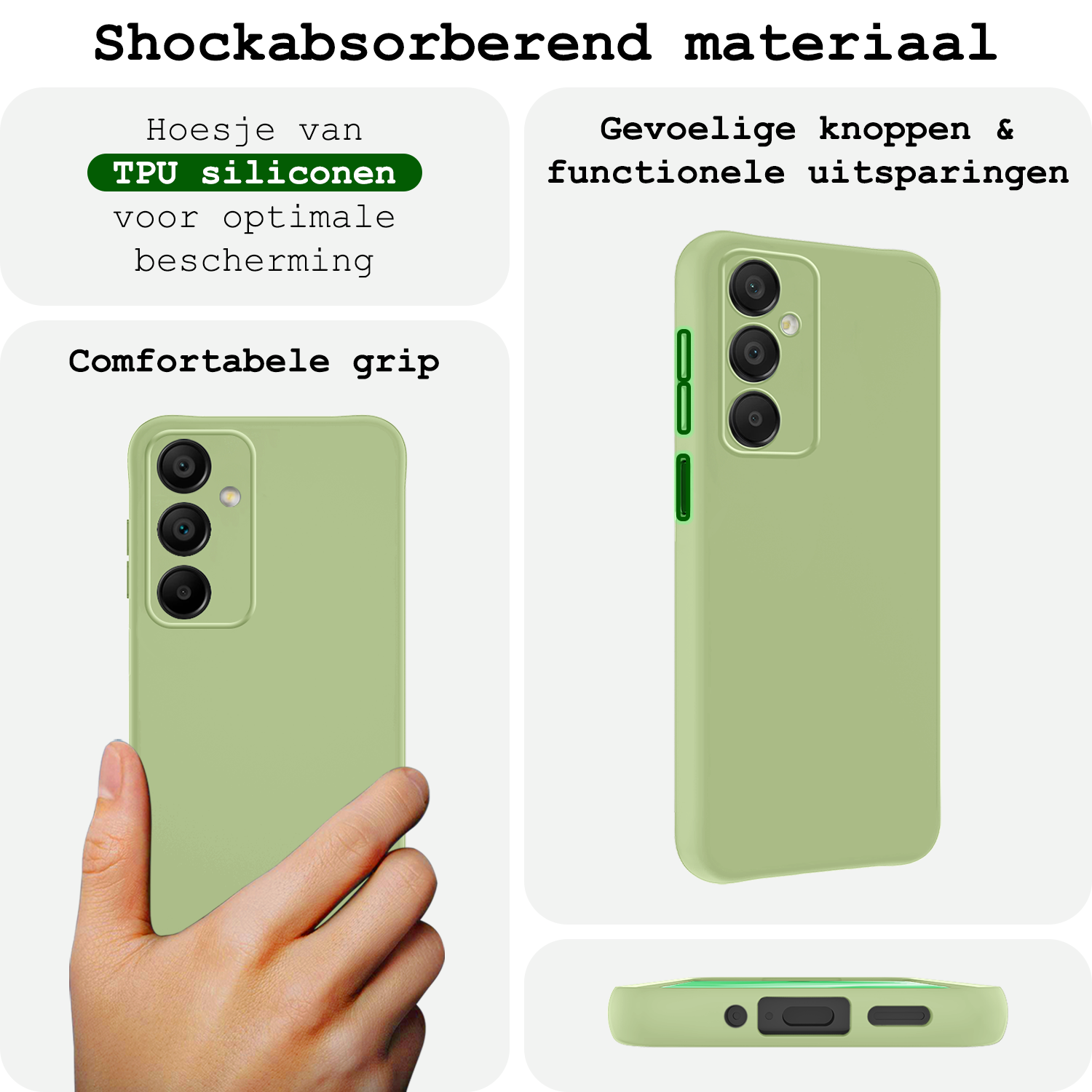 BASEY. Hoes Geschikt voor Samsung A16 Hoesje Siliconen Back Cover Case Met 2x Screenprotector - Hoesje Geschikt voor Samsung Galaxy A16 Hoes Cover Hoesje - Groen