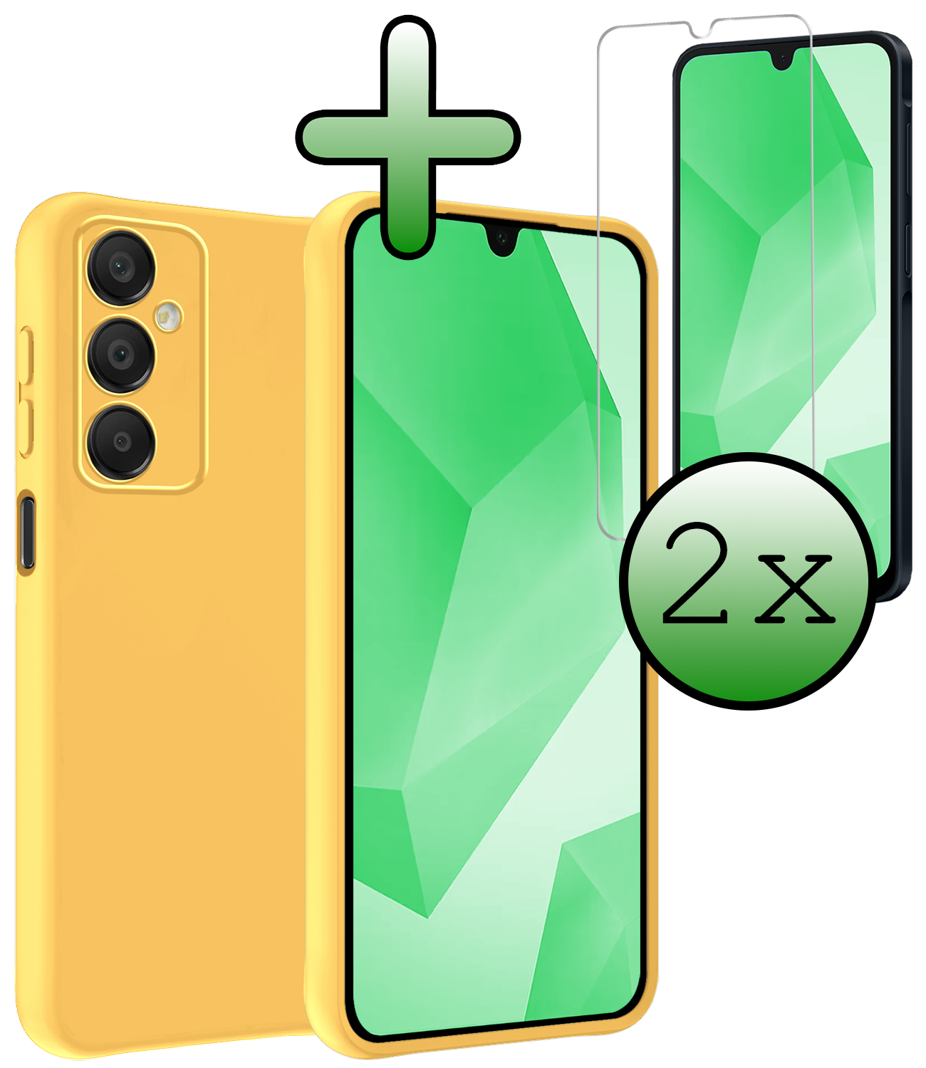 BASEY. Hoes Geschikt voor Samsung A16 Hoesje Siliconen Back Cover Case Met 2x Screenprotector - Hoesje Geschikt voor Samsung Galaxy A16 Hoes Cover Hoesje - Geel
