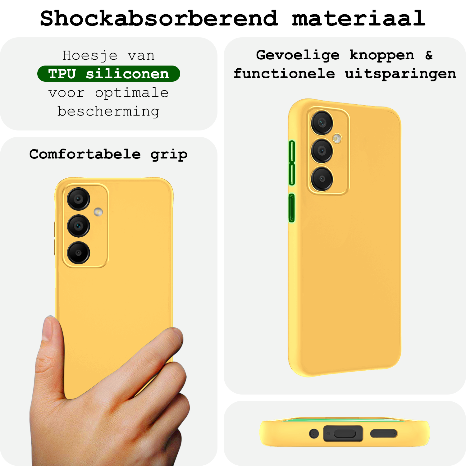 BASEY. Hoes Geschikt voor Samsung A16 Hoesje Siliconen Back Cover Case Met 2x Screenprotector - Hoesje Geschikt voor Samsung Galaxy A16 Hoes Cover Hoesje - Geel