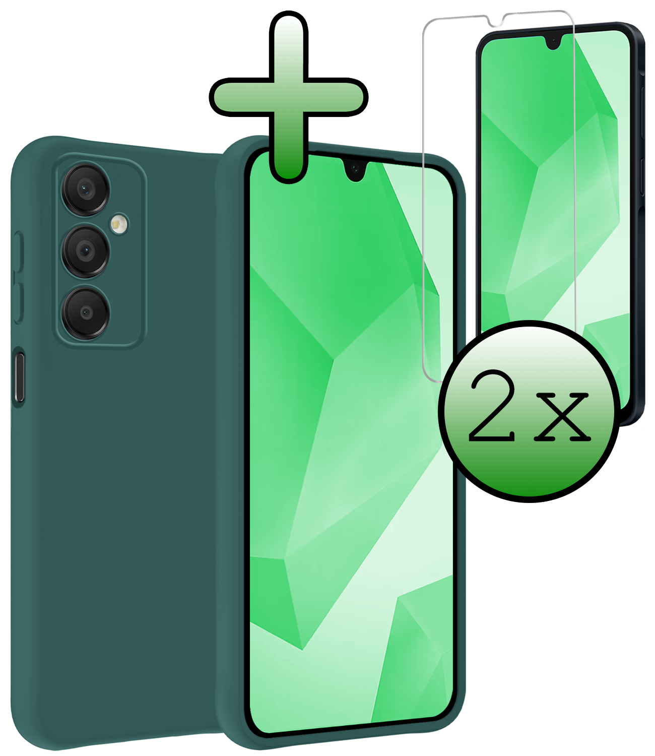 BASEY. Hoes Geschikt voor Samsung A16 Hoesje Siliconen Back Cover Case Met 2x Screenprotector - Hoesje Geschikt voor Samsung Galaxy A16 Hoes Cover Hoesje - Donkergroen