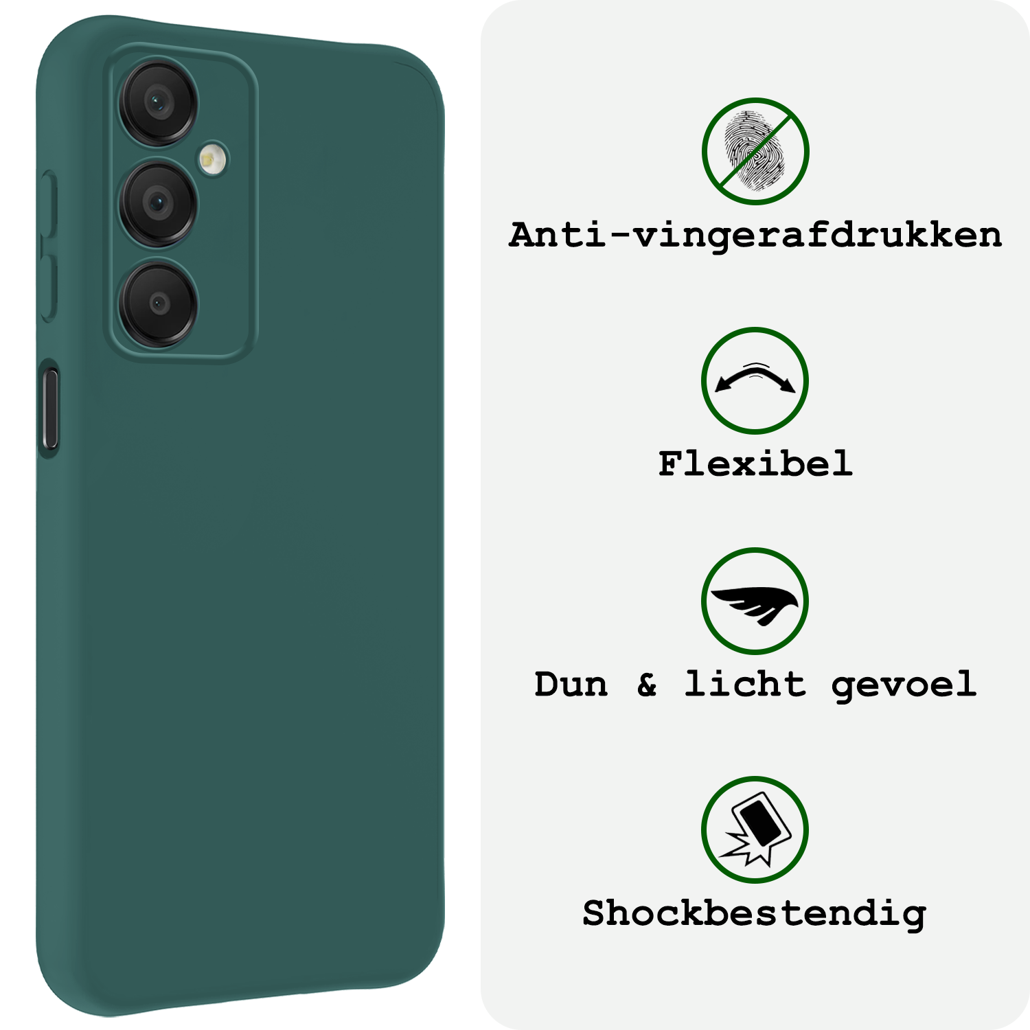 BASEY. Hoes Geschikt voor Samsung A16 Hoesje Siliconen Back Cover Case Met 2x Screenprotector - Hoesje Geschikt voor Samsung Galaxy A16 Hoes Cover Hoesje - Donkergroen