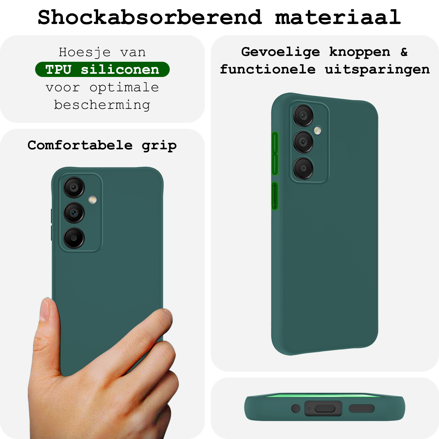 BASEY. Hoes Geschikt voor Samsung A16 Hoesje Siliconen Back Cover Case Met 2x Screenprotector - Hoesje Geschikt voor Samsung Galaxy A16 Hoes Cover Hoesje - Donkergroen