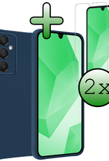 BASEY. Hoes Geschikt voor Samsung A16 Hoesje Siliconen Back Cover Case Met 2x Screenprotector - Hoesje Geschikt voor Samsung Galaxy A16 Hoes Cover Hoesje - Donkerblauw