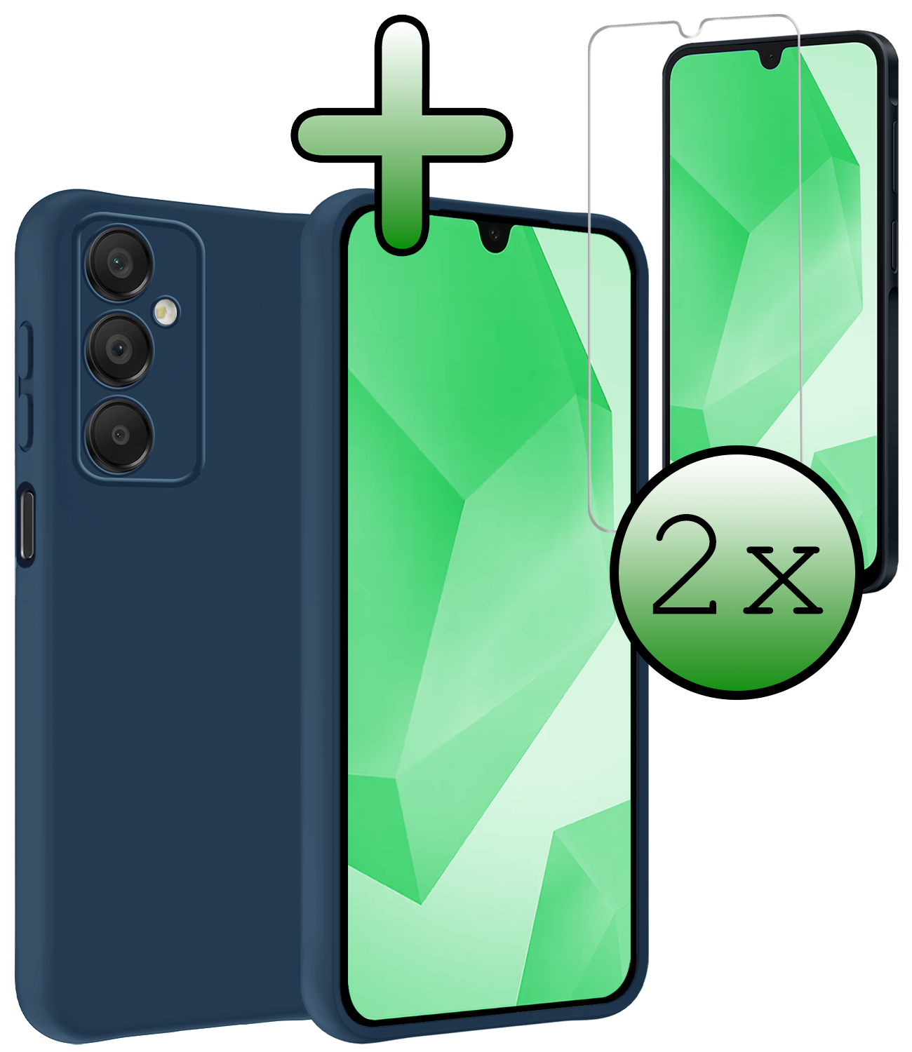 BASEY. Hoes Geschikt voor Samsung A16 Hoesje Siliconen Back Cover Case Met 2x Screenprotector - Hoesje Geschikt voor Samsung Galaxy A16 Hoes Cover Hoesje - Donkerblauw