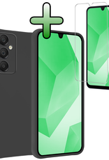 BASEY. Hoes Geschikt voor Samsung A16 Hoesje Siliconen Back Cover Case Met Screenprotector - Hoesje Geschikt voor Samsung Galaxy A16 Hoes Cover Hoesje - Zwart