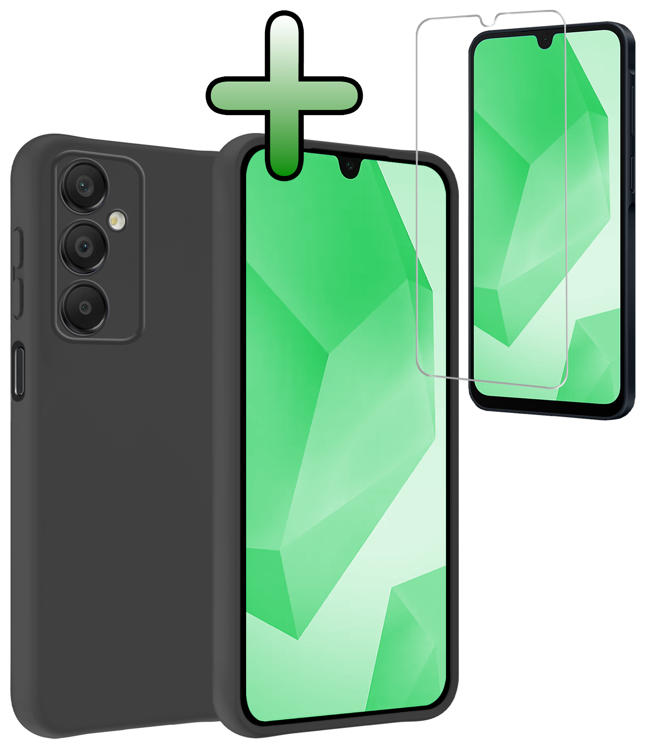 BASEY. Hoes Geschikt voor Samsung A16 Hoesje Siliconen Back Cover Case Met Screenprotector - Hoesje Geschikt voor Samsung Galaxy A16 Hoes Cover Hoesje - Zwart