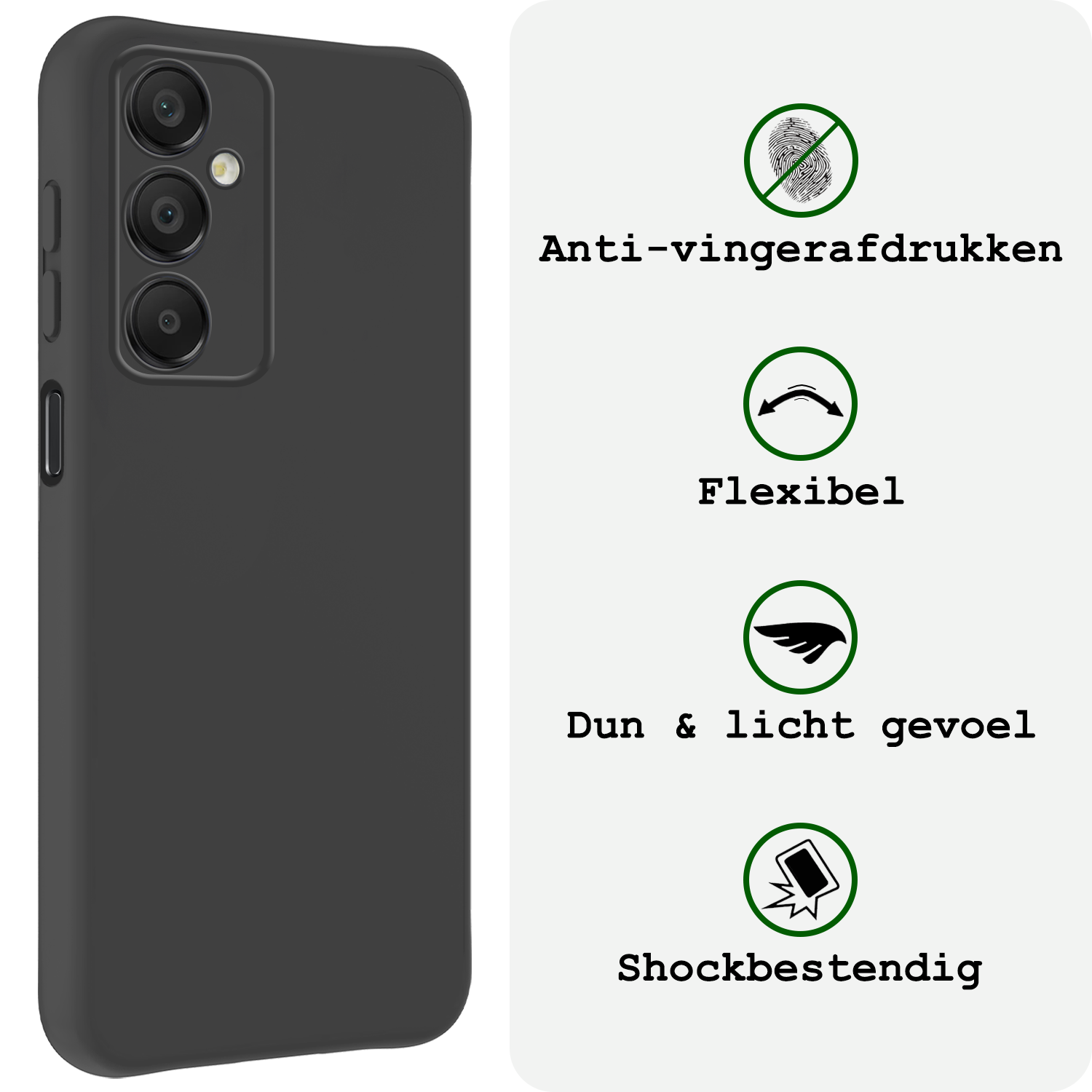 BASEY. Hoes Geschikt voor Samsung A16 Hoesje Siliconen Back Cover Case Met Screenprotector - Hoesje Geschikt voor Samsung Galaxy A16 Hoes Cover Hoesje - Zwart