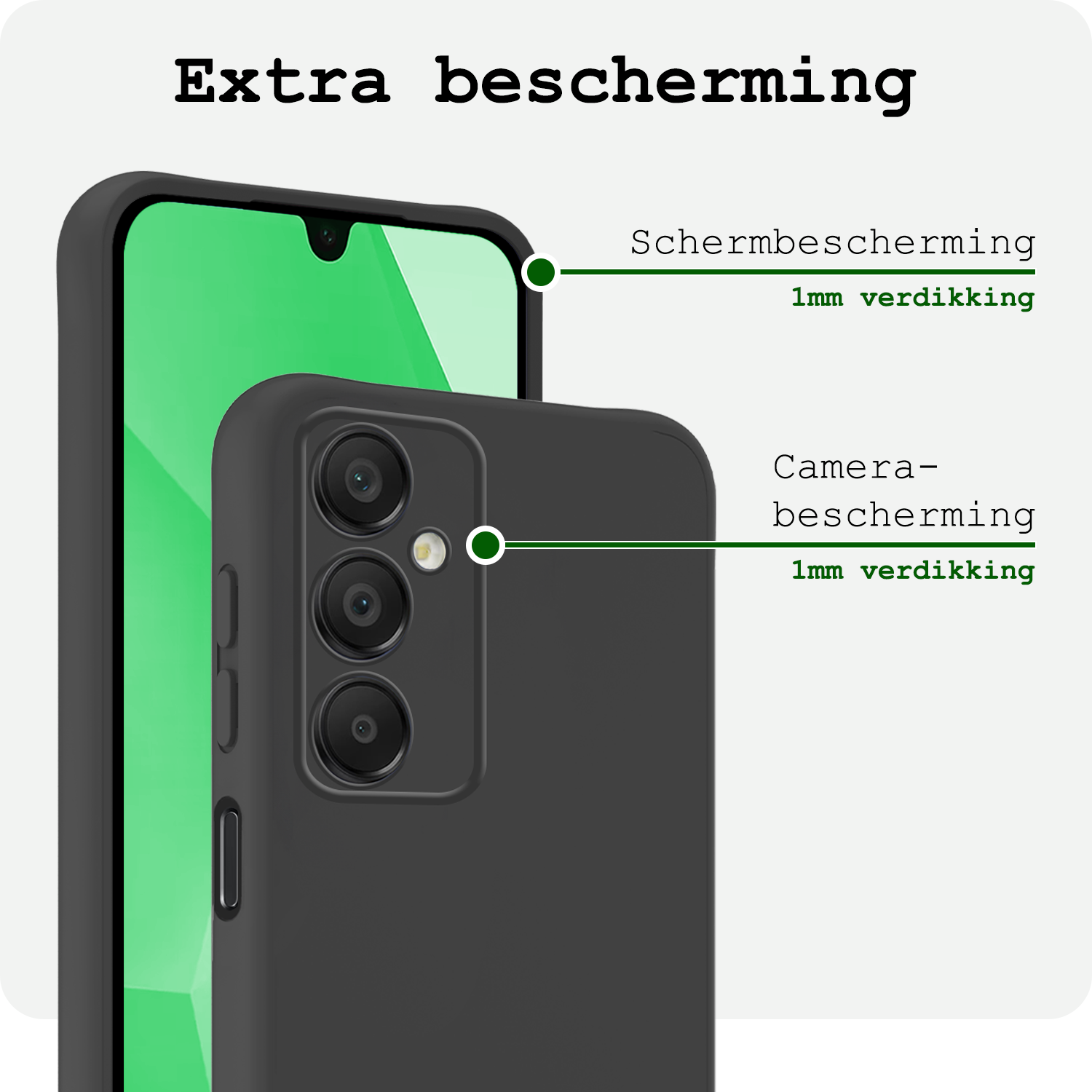 BASEY. Hoes Geschikt voor Samsung A16 Hoesje Siliconen Back Cover Case Met Screenprotector - Hoesje Geschikt voor Samsung Galaxy A16 Hoes Cover Hoesje - Zwart