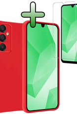 BASEY. Hoes Geschikt voor Samsung A16 Hoesje Siliconen Back Cover Case Met Screenprotector - Hoesje Geschikt voor Samsung Galaxy A16 Hoes Cover Hoesje - Rood