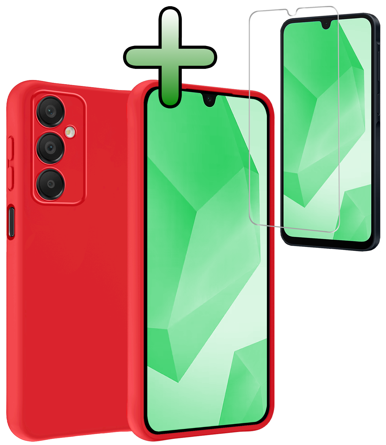 BASEY. Hoes Geschikt voor Samsung A16 Hoesje Siliconen Back Cover Case Met Screenprotector - Hoesje Geschikt voor Samsung Galaxy A16 Hoes Cover Hoesje - Rood