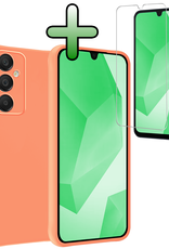 BASEY. Hoes Geschikt voor Samsung A16 Hoesje Siliconen Back Cover Case Met Screenprotector - Hoesje Geschikt voor Samsung Galaxy A16 Hoes Cover Hoesje - Perzik