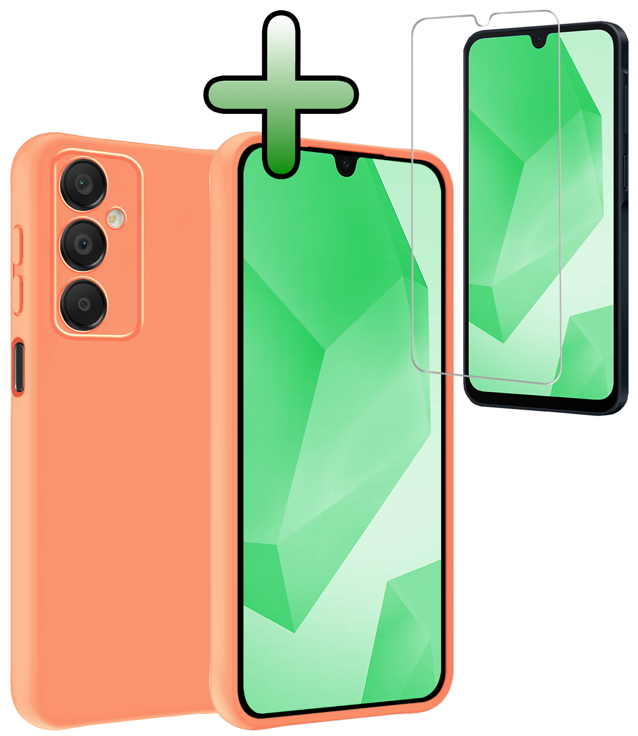 BASEY. Hoes Geschikt voor Samsung A16 Hoesje Siliconen Back Cover Case Met Screenprotector - Hoesje Geschikt voor Samsung Galaxy A16 Hoes Cover Hoesje - Perzik