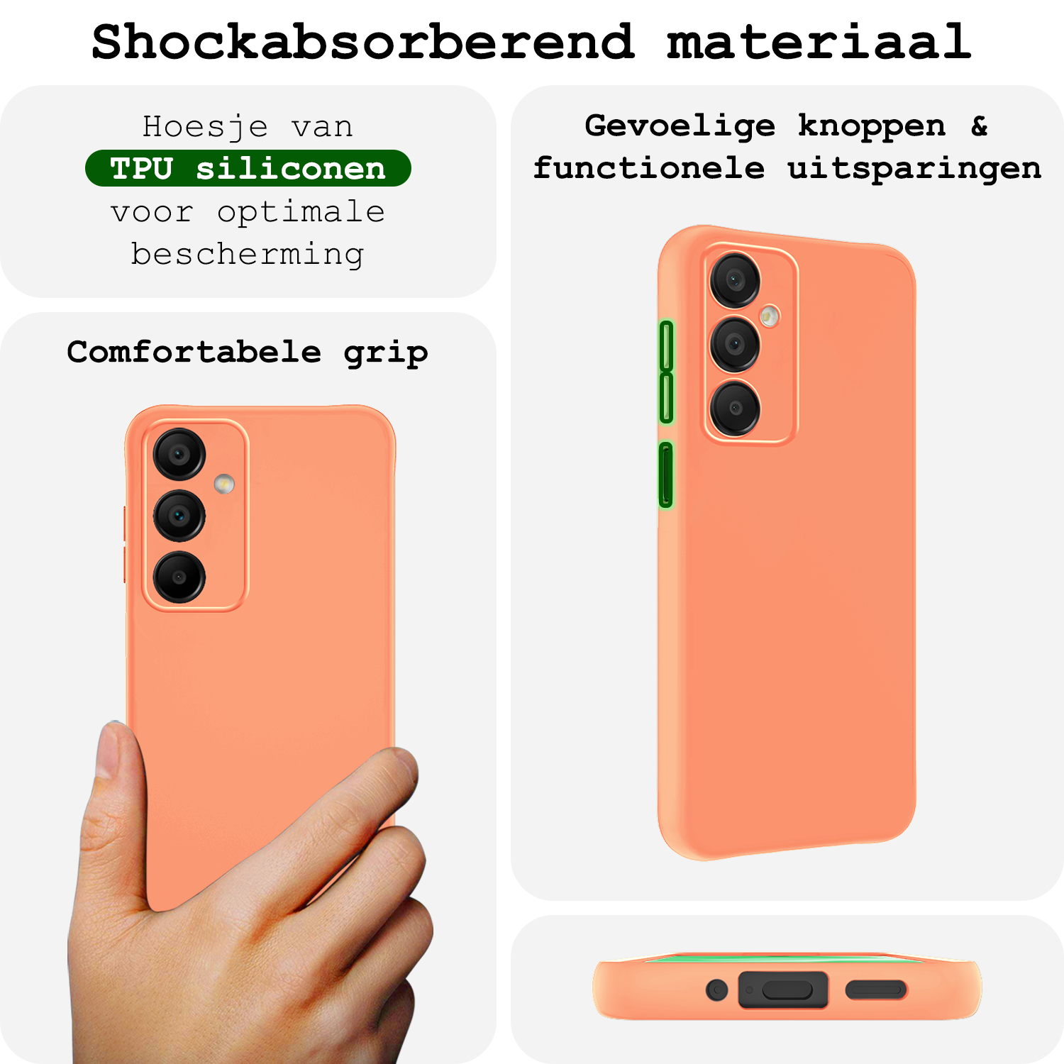 BASEY. Hoes Geschikt voor Samsung A16 Hoesje Siliconen Back Cover Case Met Screenprotector - Hoesje Geschikt voor Samsung Galaxy A16 Hoes Cover Hoesje - Perzik