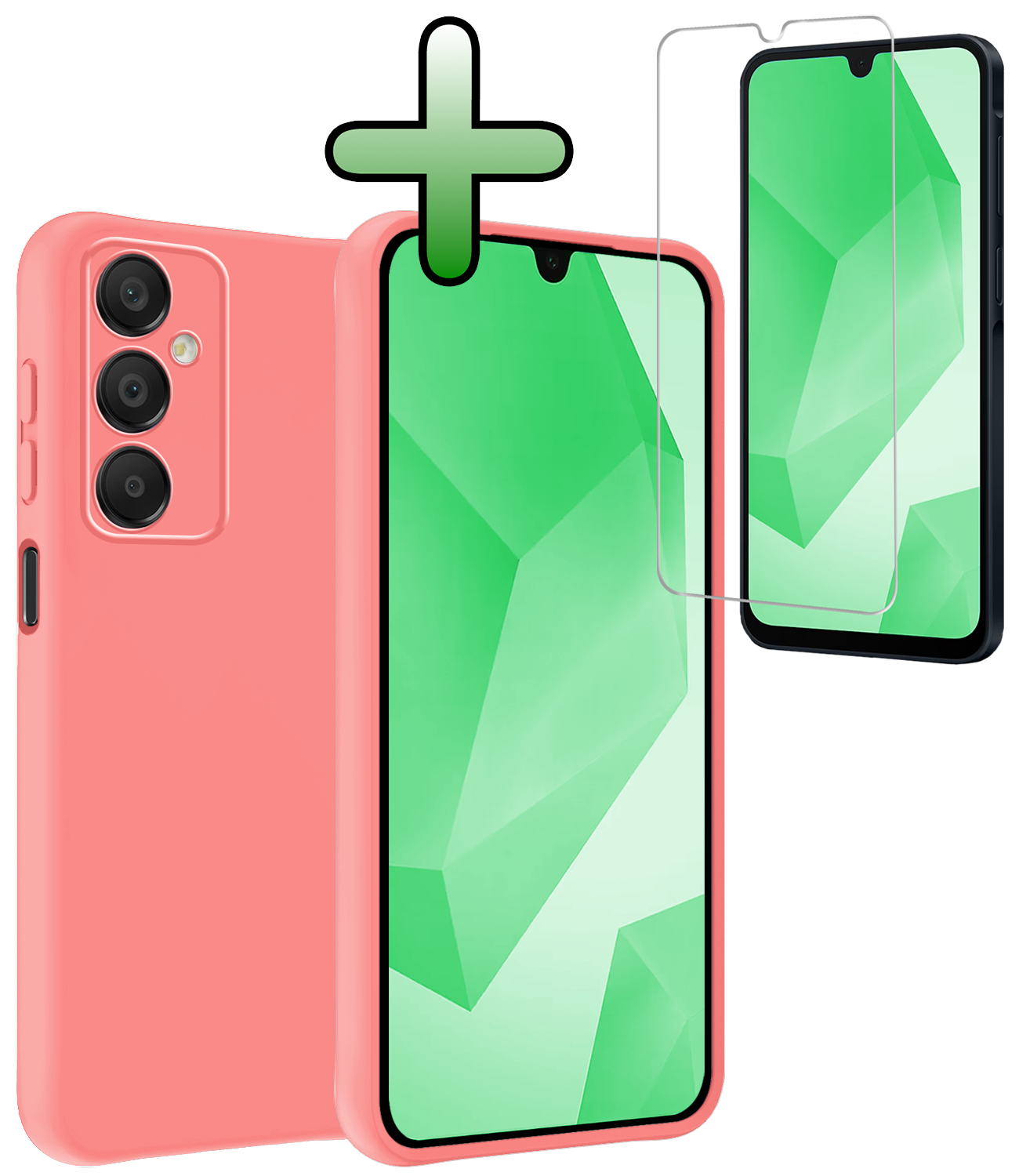 BASEY. Hoes Geschikt voor Samsung A16 Hoesje Siliconen Back Cover Case Met Screenprotector - Hoesje Geschikt voor Samsung Galaxy A16 Hoes Cover Hoesje - Lichtroze