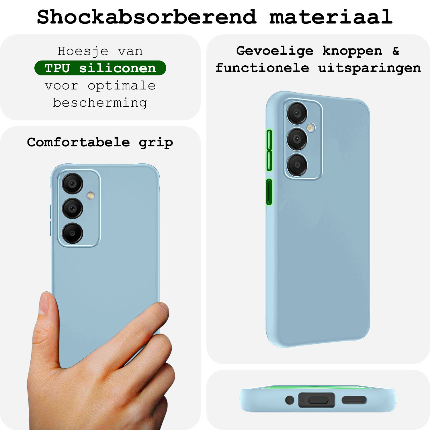 BASEY. Hoes Geschikt voor Samsung A16 Hoesje Siliconen Back Cover Case Met Screenprotector - Hoesje Geschikt voor Samsung Galaxy A16 Hoes Cover Hoesje - Lichtblauw