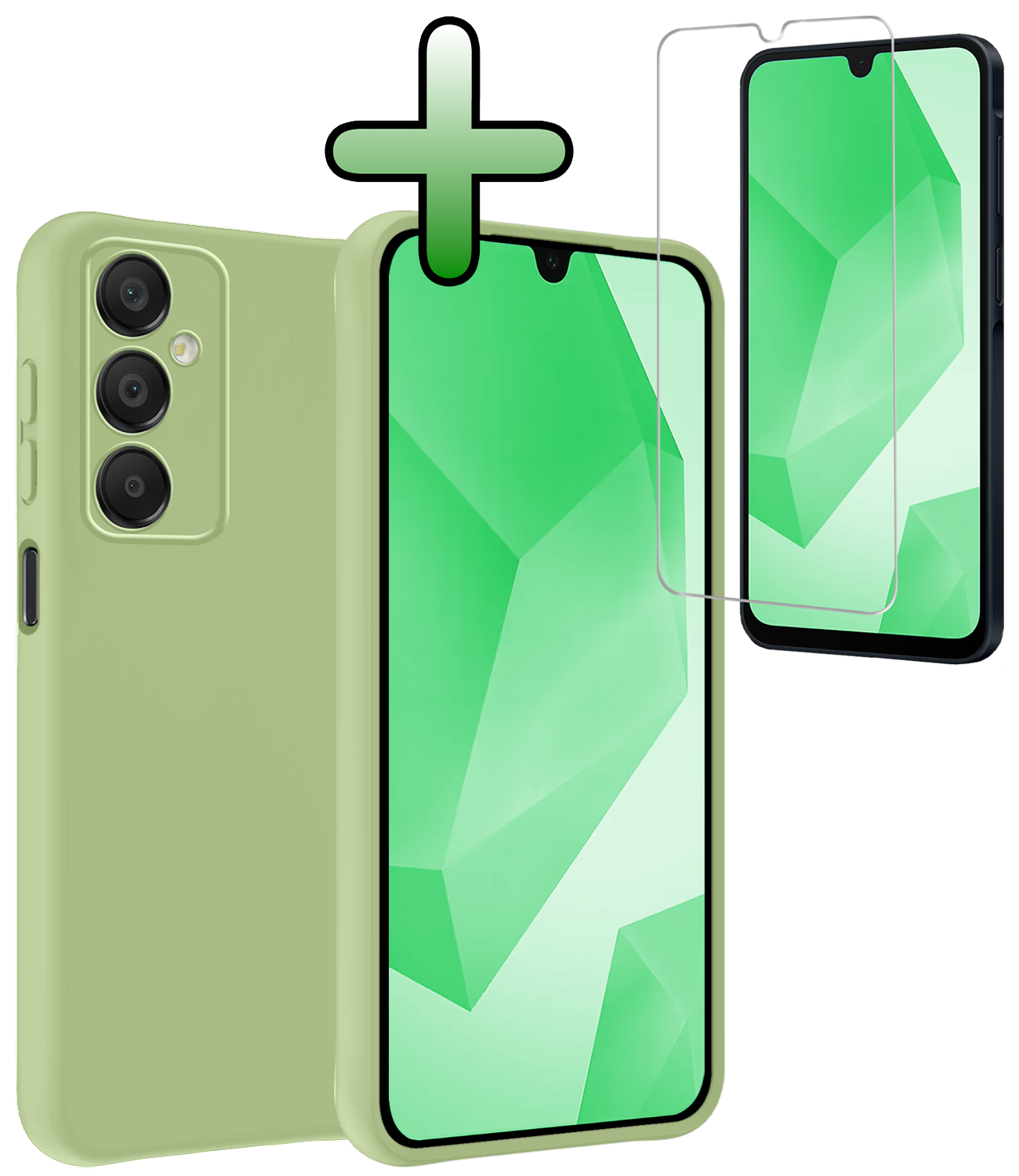 BASEY. Hoes Geschikt voor Samsung A16 Hoesje Siliconen Back Cover Case Met Screenprotector - Hoesje Geschikt voor Samsung Galaxy A16 Hoes Cover Hoesje - Groen