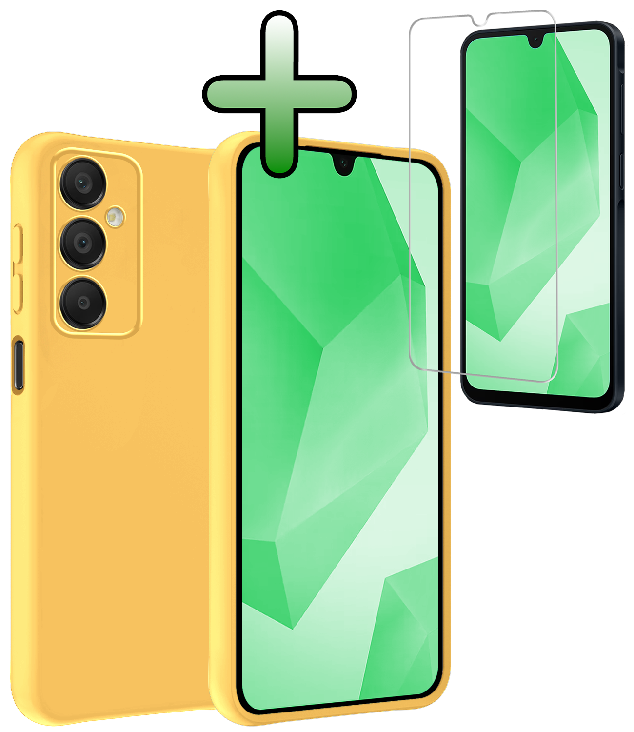 BASEY. Hoes Geschikt voor Samsung A16 Hoesje Siliconen Back Cover Case Met Screenprotector - Hoesje Geschikt voor Samsung Galaxy A16 Hoes Cover Hoesje - Geel