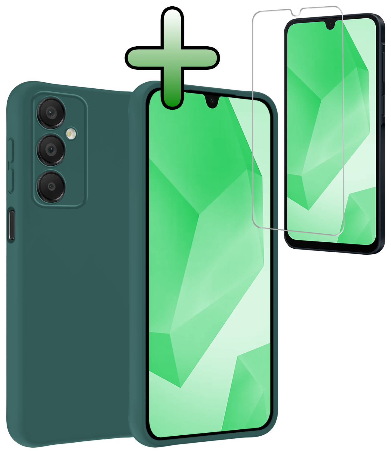 BASEY. Hoes Geschikt voor Samsung A16 Hoesje Siliconen Back Cover Case Met Screenprotector - Hoesje Geschikt voor Samsung Galaxy A16 Hoes Cover Hoesje - Donkergroen