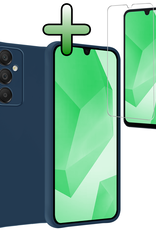 BASEY. Hoes Geschikt voor Samsung A16 Hoesje Siliconen Back Cover Case Met Screenprotector - Hoesje Geschikt voor Samsung Galaxy A16 Hoes Cover Hoesje - Donkerblauw