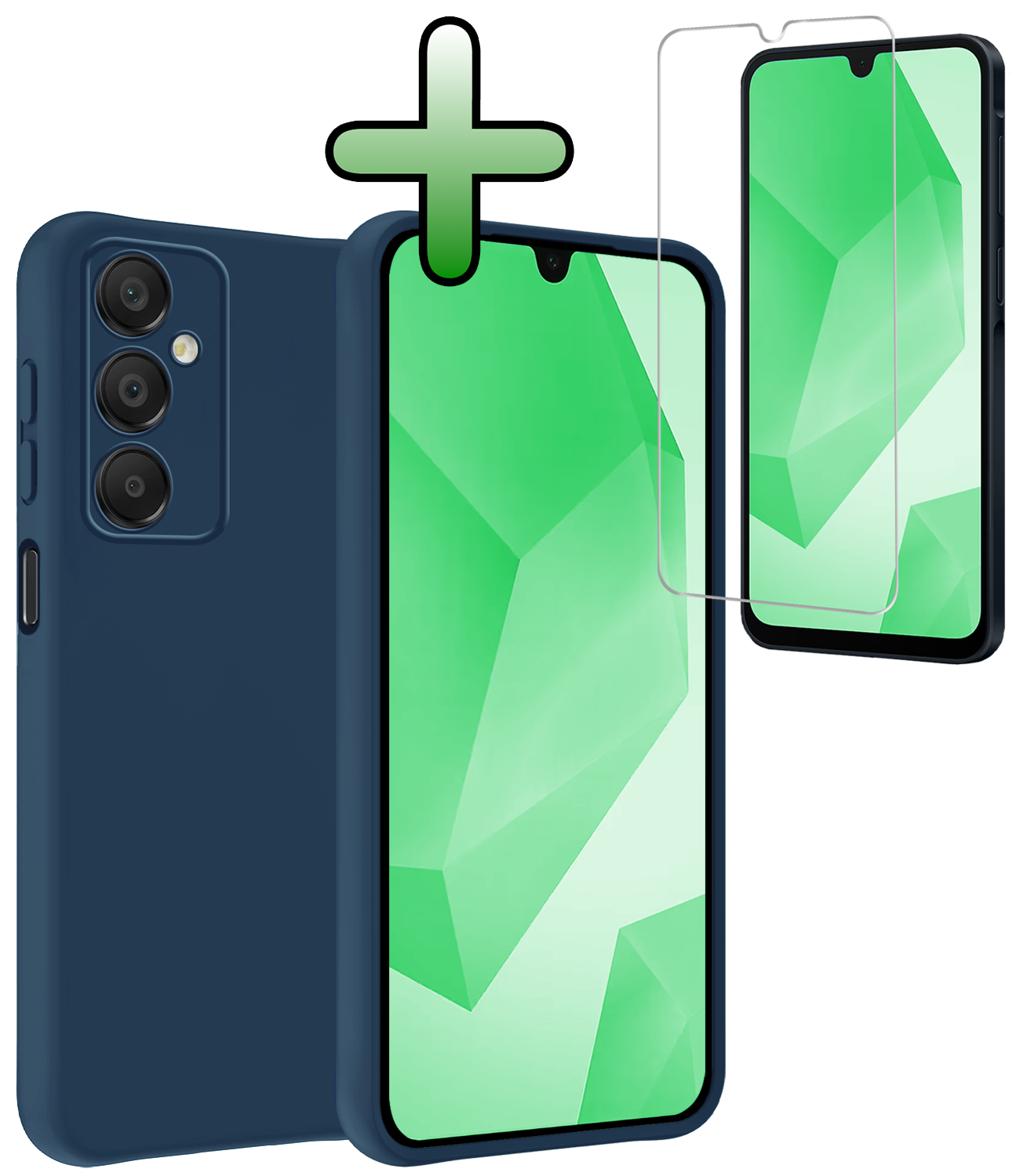 BASEY. Hoes Geschikt voor Samsung A16 Hoesje Siliconen Back Cover Case Met Screenprotector - Hoesje Geschikt voor Samsung Galaxy A16 Hoes Cover Hoesje - Donkerblauw