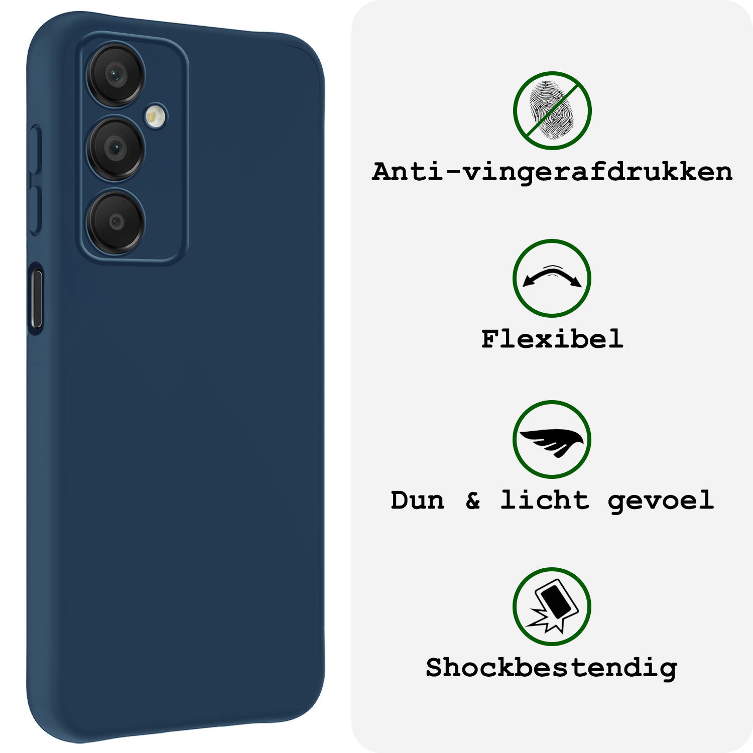 BASEY. Hoes Geschikt voor Samsung A16 Hoesje Siliconen Back Cover Case Met Screenprotector - Hoesje Geschikt voor Samsung Galaxy A16 Hoes Cover Hoesje - Donkerblauw