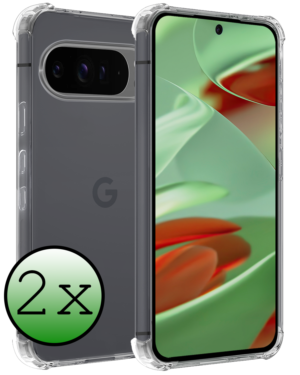 BASEY. Hoesje Geschikt voor Google Pixel 9 Pro XL Hoesje Siliconen Shock Proof Case Hoes - Hoes Geschikt voor Google Pixel 9 Pro XL Hoes Cover Case Shockproof - Transparant - 2 PACK