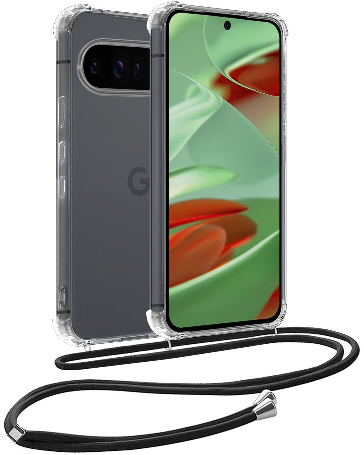 BASEY. Hoesje Geschikt voor Google Pixel 9 Pro XL Hoesje Siliconen Shock Proof Hoesje Met Koord Case Met Telefoonkoord - Hoes Geschikt voor Google Pixel 9 Pro XL Hoesje Cover Shockproof Met Koord - Transparant