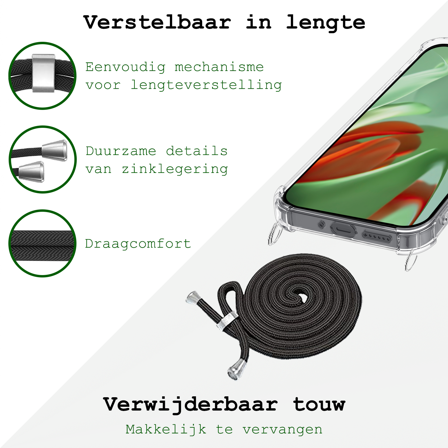 BASEY. Hoesje Geschikt voor Google Pixel 9 Pro XL Hoesje Siliconen Shock Proof Hoesje Met Koord Case Met Telefoonkoord - Hoes Geschikt voor Google Pixel 9 Pro XL Hoesje Cover Shockproof Met Koord - Transparant