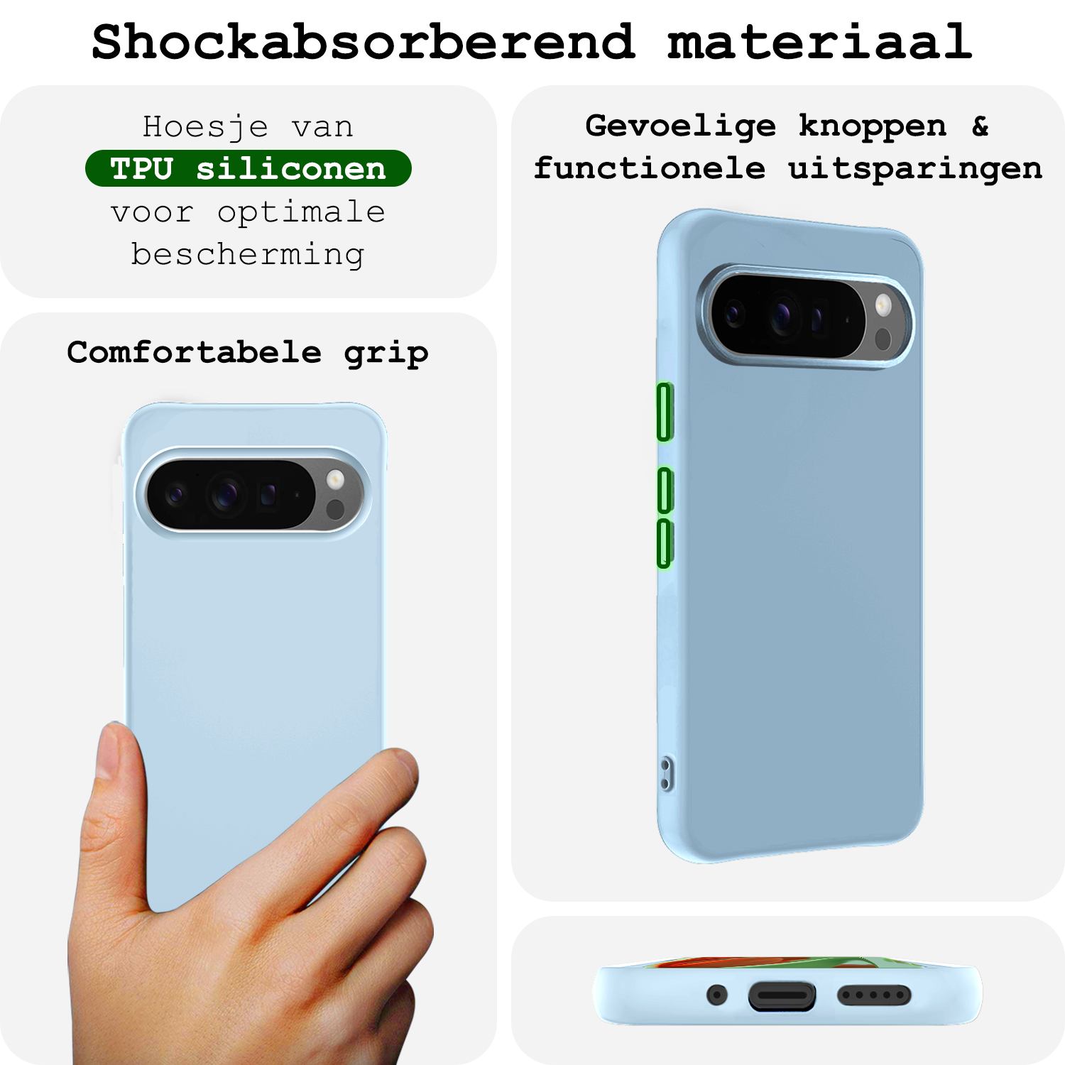 BASEY. Hoesje Geschikt voor Google Pixel 9 Pro XL Hoesje Siliconen Case Hoes - Hoes Geschikt voor Google Pixel 9 Pro XL Hoes Cover Case - Lichtblauw
