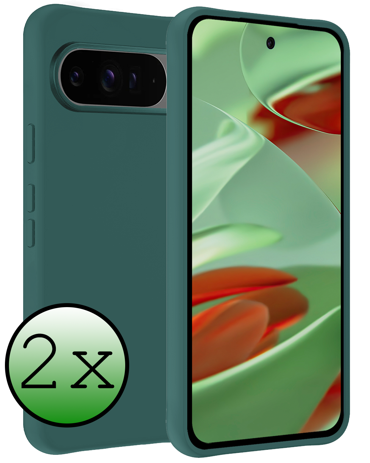 BASEY. Hoesje Geschikt voor Google Pixel 9 Pro XL Hoesje Siliconen Case Hoes - Hoes Geschikt voor Google Pixel 9 Pro XL Hoes Cover Case - Donkergroen - 2 PACK