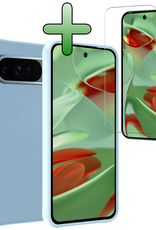 BASEY. Hoesje Geschikt voor Google Pixel 9 Pro XL Hoesje Siliconen Case Hoes Met Screenprotector - Hoes Geschikt voor Google Pixel 9 Pro XL Hoes Cover Case - Lichtblauw
