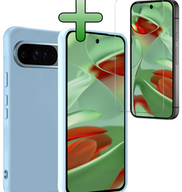 BASEY. BASEY. Google Pixel 9 Pro XL Hoesje Siliconen Met Screenprotector - Lichtblauw