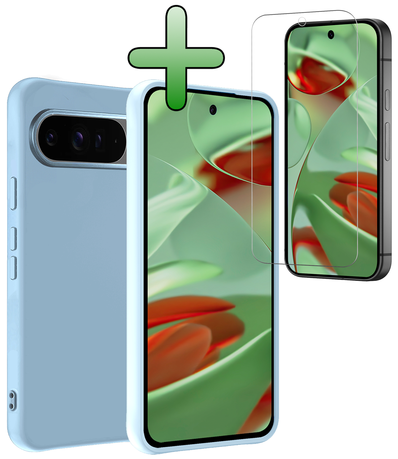 BASEY. Hoesje Geschikt voor Google Pixel 9 Pro XL Hoesje Siliconen Case Hoes Met Screenprotector - Hoes Geschikt voor Google Pixel 9 Pro XL Hoes Cover Case - Lichtblauw