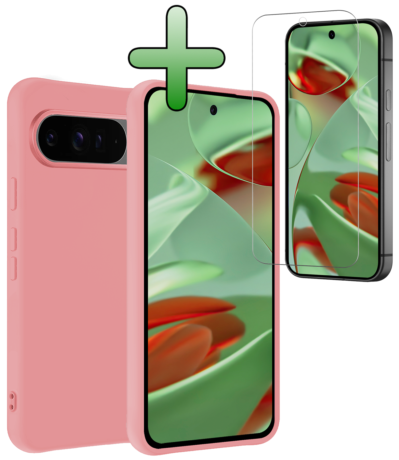 BASEY. Hoesje Geschikt voor Google Pixel 9 Pro XL Hoesje Siliconen Case Hoes Met Screenprotector - Hoes Geschikt voor Google Pixel 9 Pro XL Hoes Cover Case - Lichtroze
