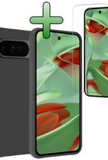 BASEY. Hoesje Geschikt voor Google Pixel 9 Pro XL Hoesje Siliconen Case Hoes Met Screenprotector - Hoes Geschikt voor Google Pixel 9 Pro XL Hoes Cover Case - Zwart