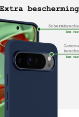BASEY. Hoesje Geschikt voor Google Pixel 9 Pro XL Hoesje Siliconen Case Hoes Met 2x Screenprotector - Hoes Geschikt voor Google Pixel 9 Pro XL Hoes Cover Case - Donkerblauw