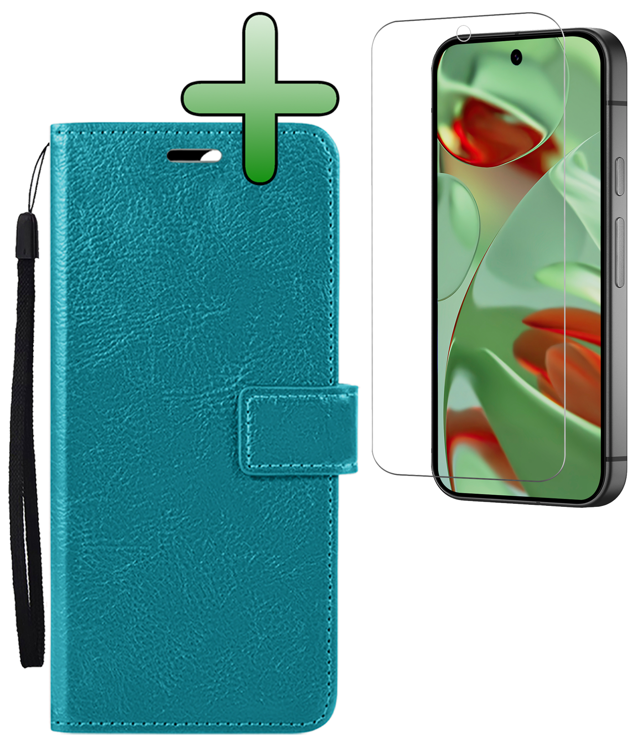 BASEY. Hoesje Geschikt voor Google Pixel 9 Pro XL Hoesje Book Case Hoes Portemonnee Cover Walletcase Met Screenprotector - Hoes Geschikt voor Google Pixel 9 Pro XL Hoes Bookcase Hoesje - Turquoise
