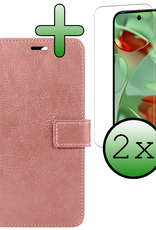 BASEY. Hoesje Geschikt voor Google Pixel 9 Pro XL Hoesje Book Case Hoes Portemonnee Cover Walletcase Met 2x Screenprotector - Hoes Geschikt voor Google Pixel 9 Pro XL Hoes Bookcase Hoesje - Rosé goud