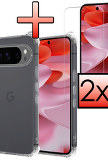 NoXx Hoesje Geschikt voor Google Pixel 9 Pro XL Hoesje Siliconen Shock Proof Case Hoes Met 2x Screenprotector - Hoes Geschikt voor Google Pixel 9 Pro XL Hoes Cover Case Shockproof - Transparant