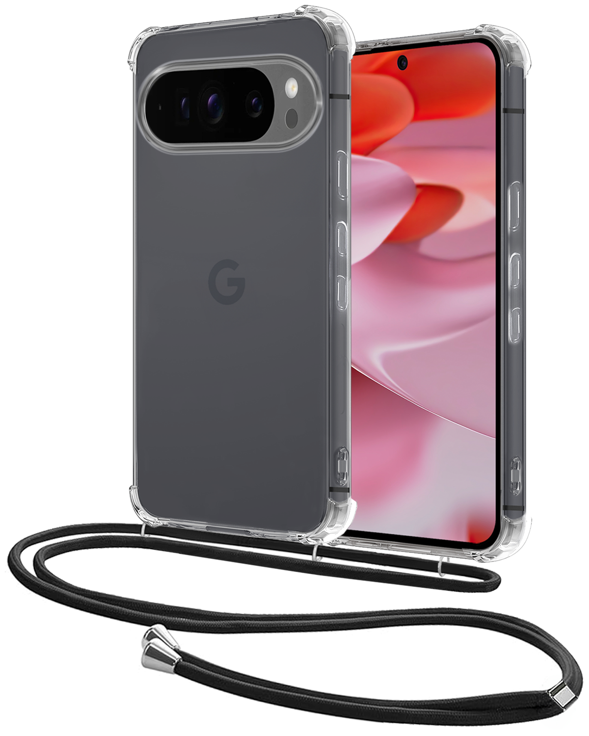 NoXx Hoesje Geschikt voor Google Pixel 9 Pro XL Hoesje Siliconen Shock Proof Hoesje Met Koord Case Met Telefoonkoord - Hoes Geschikt voor Google Pixel 9 Pro XL Hoesje Cover Shockproof Met Koord - Transparant