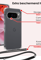 NoXx Hoesje Geschikt voor Google Pixel 9 Pro XL Hoesje Siliconen Shock Proof Hoesje Met Koord Case Met Telefoonkoord - Hoes Geschikt voor Google Pixel 9 Pro XL Hoesje Cover Shockproof Met Koord - Transparant
