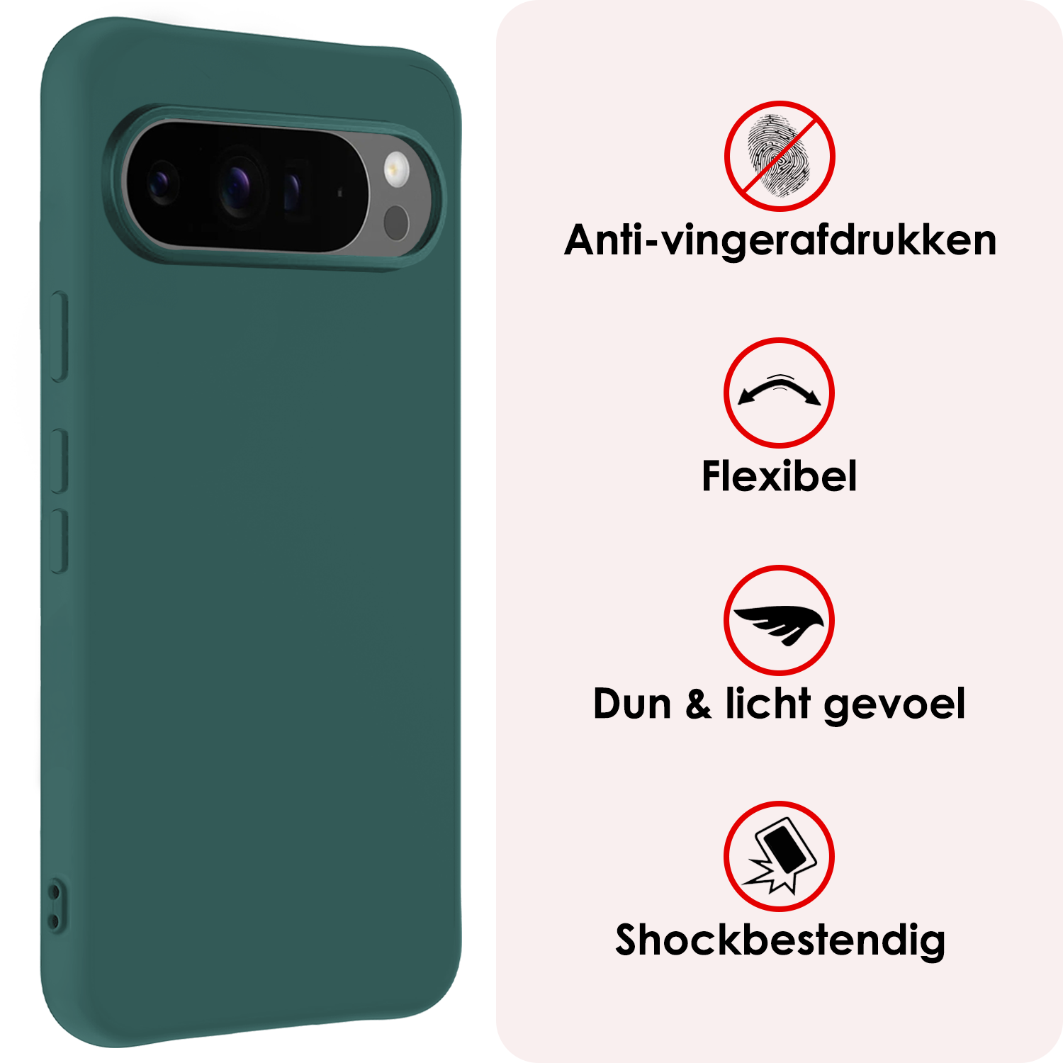 NoXx Hoesje Geschikt voor Google Pixel 9 Pro XL Hoesje Siliconen Case Hoes - Hoes Geschikt voor Google Pixel 9 Pro XL Hoes Cover Case - Donkergroen - 2 PACK
