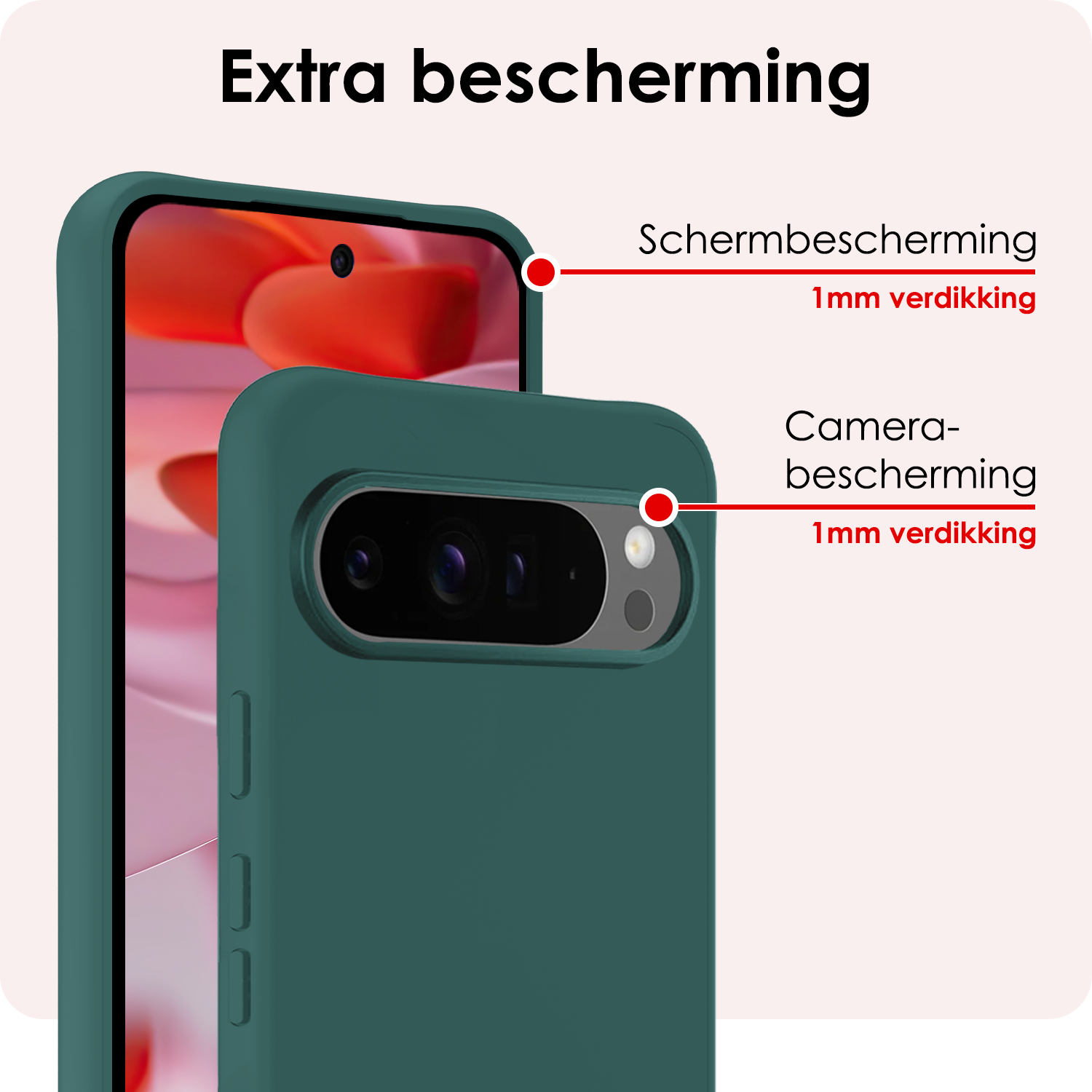 NoXx Hoesje Geschikt voor Google Pixel 9 Pro XL Hoesje Siliconen Case Hoes - Hoes Geschikt voor Google Pixel 9 Pro XL Hoes Cover Case - Donkergroen - 2 PACK