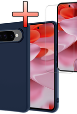 NoXx Hoesje Geschikt voor Google Pixel 9 Pro XL Hoesje Siliconen Case Hoes Met Screenprotector - Hoes Geschikt voor Google Pixel 9 Pro XL Hoes Cover Case - Donkerblauw