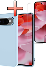 NoXx Hoesje Geschikt voor Google Pixel 9 Pro XL Hoesje Siliconen Case Hoes Met Screenprotector - Hoes Geschikt voor Google Pixel 9 Pro XL Hoes Cover Case - Lichtblauw