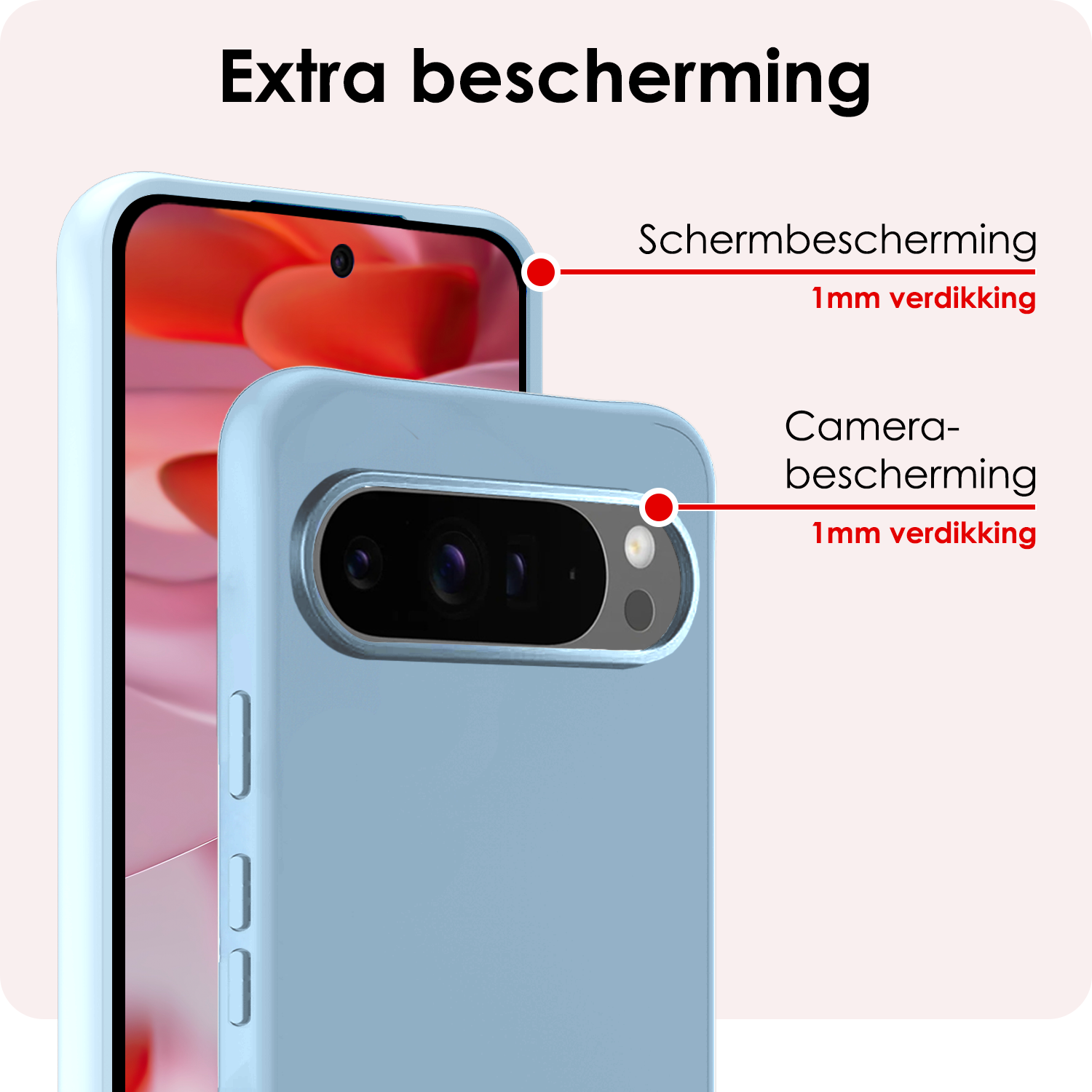 NoXx Hoesje Geschikt voor Google Pixel 9 Pro XL Hoesje Siliconen Case Hoes Met 2x Screenprotector - Hoes Geschikt voor Google Pixel 9 Pro XL Hoes Cover Case - Lichtblauw