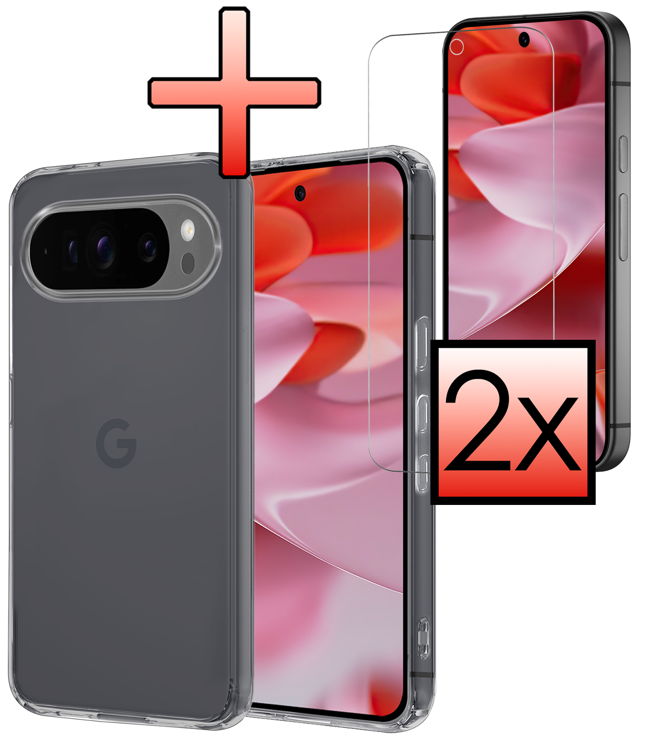 NoXx Hoesje Geschikt voor Google Pixel 9 Pro XL Hoesje Siliconen Case Hoes Met 2x Screenprotector - Hoes Geschikt voor Google Pixel 9 Pro XL Hoes Cover Case - Transparant