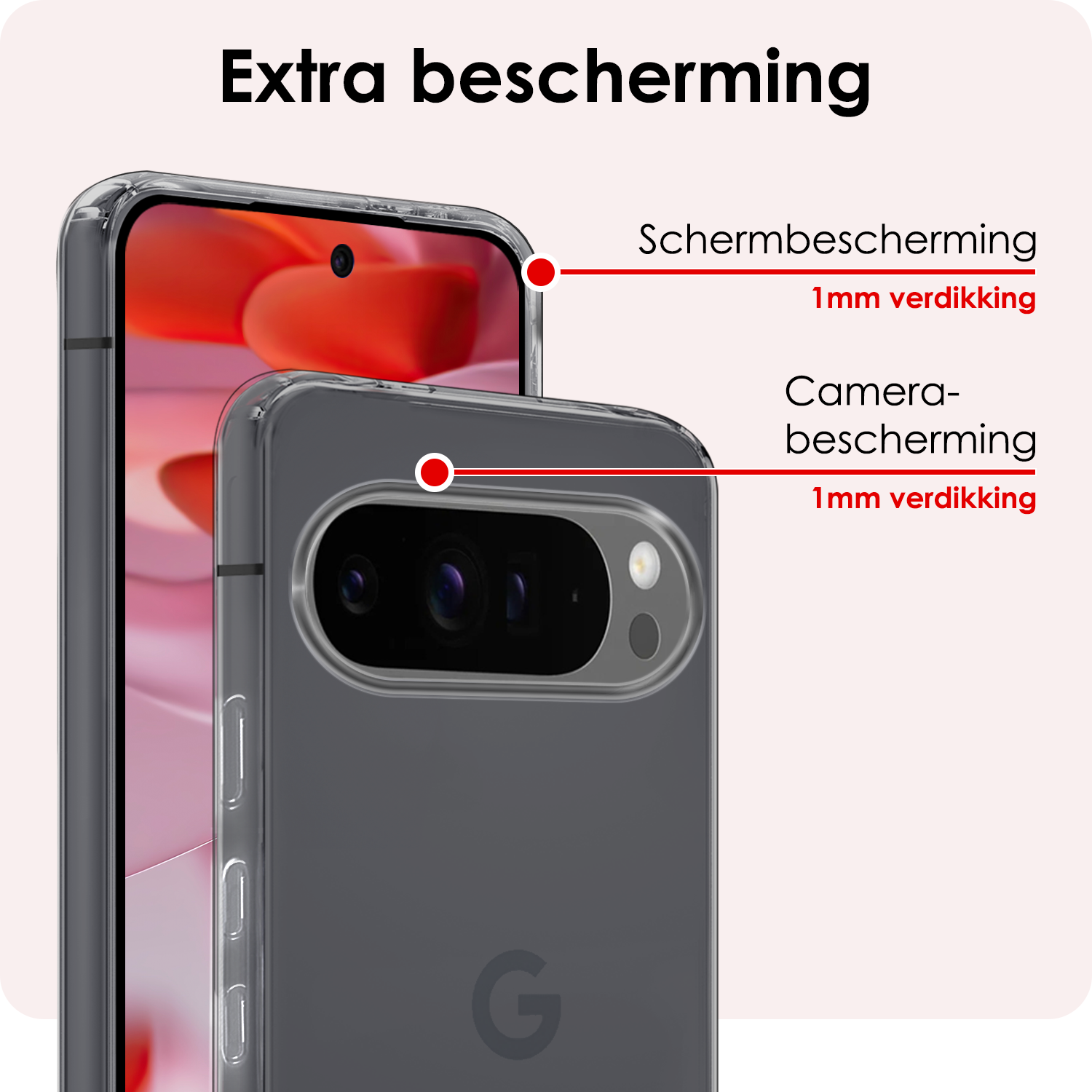 NoXx Hoesje Geschikt voor Google Pixel 9 Pro XL Hoesje Siliconen Case Hoes Met 2x Screenprotector - Hoes Geschikt voor Google Pixel 9 Pro XL Hoes Cover Case - Transparant