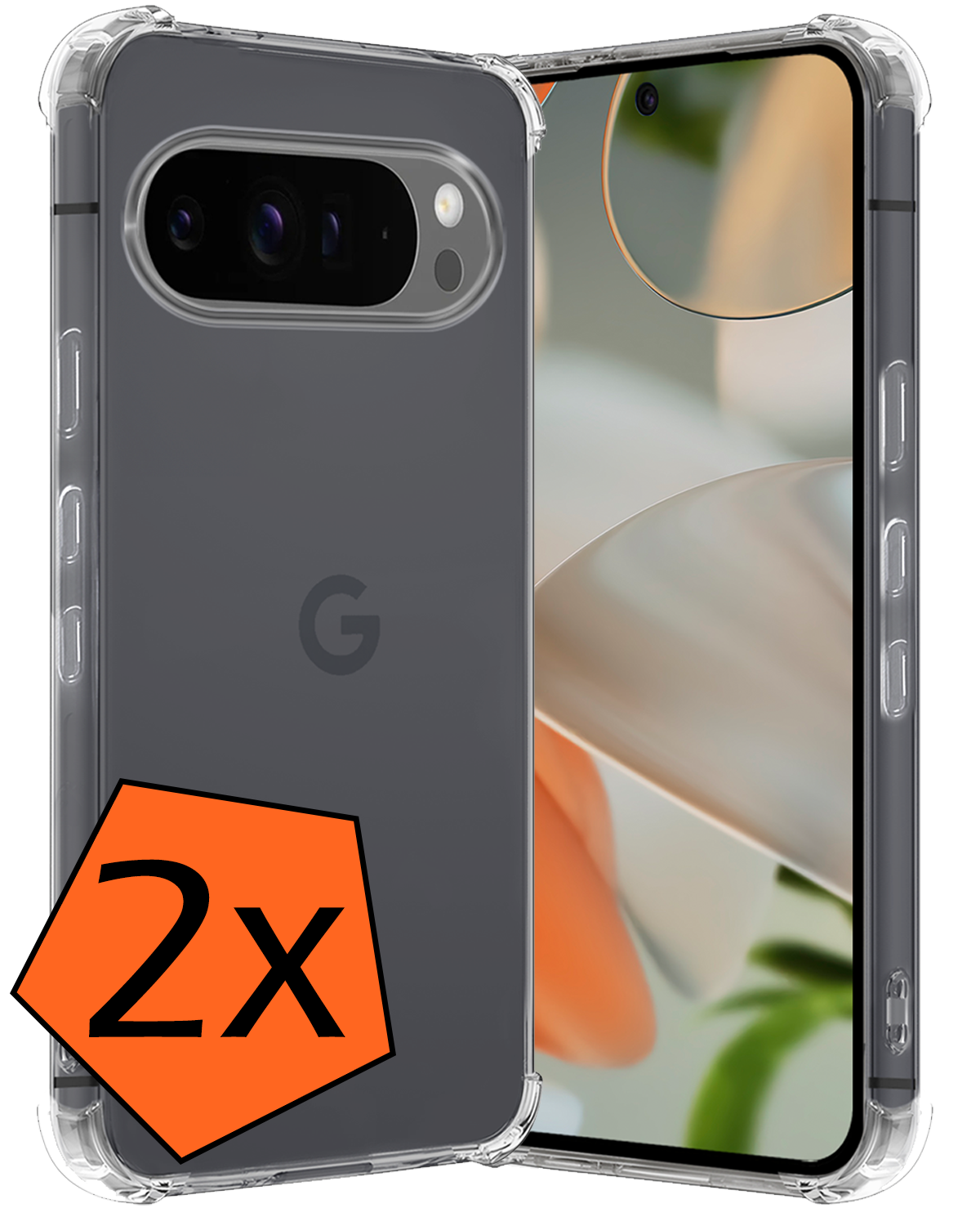 Nomfy Hoesje Geschikt voor Google Pixel 9 Pro XL Hoesje Siliconen Shock Proof Case Hoes - Hoes Geschikt voor Google Pixel 9 Pro XL Hoes Cover Case Shockproof - Transparant - 2 PACK